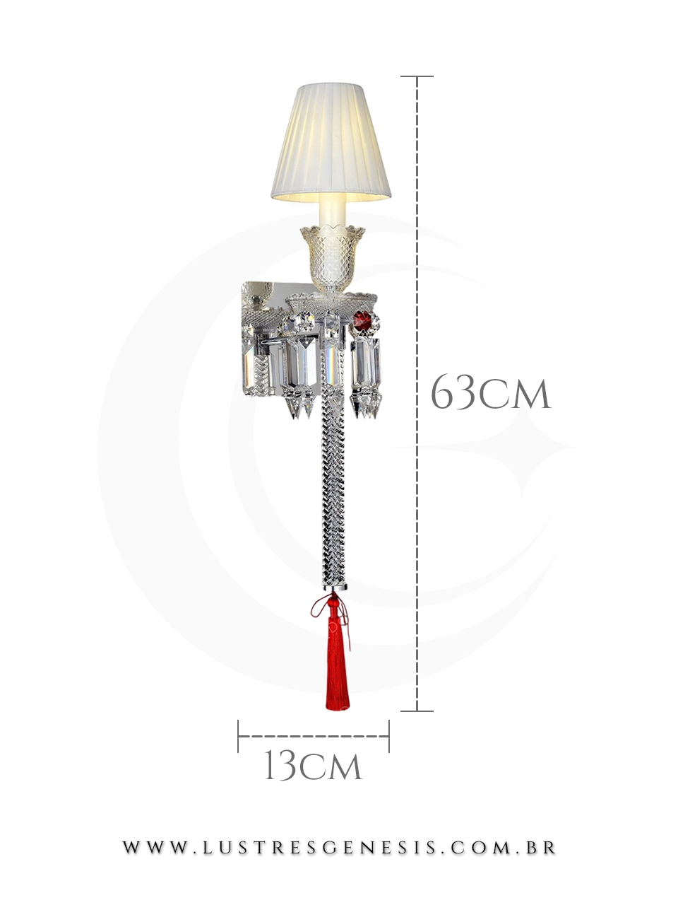 Luminaria de Parede Arandela Classica Cristal Cromado 63cm, Suite Master, Cabeceira de Cama, Banheiro, Lavabo, Corredor, Varanda, Living
